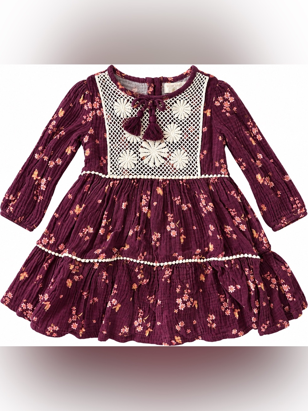 Btween Baby Girls Boho Floral Crochet Dress – Size 18 Months